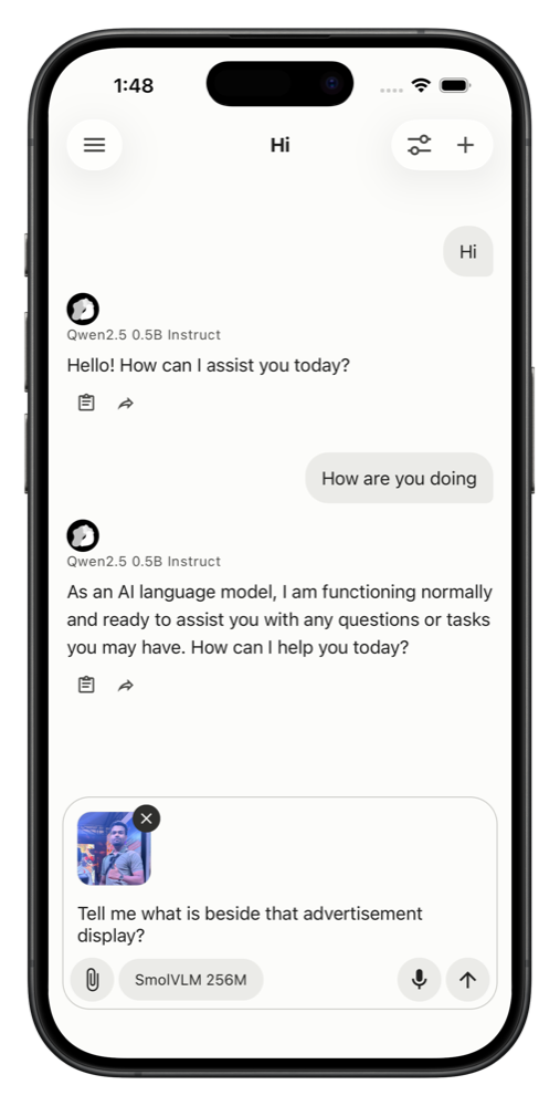 A chat in light mode, with a photo attached for a vision model
